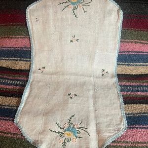 Vintage, Linen Doily Trimmed in Light Blue